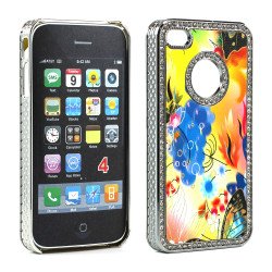 iPhone 4 4S  Butterfly Crystal Diamond Chrome Case (Rainbow)